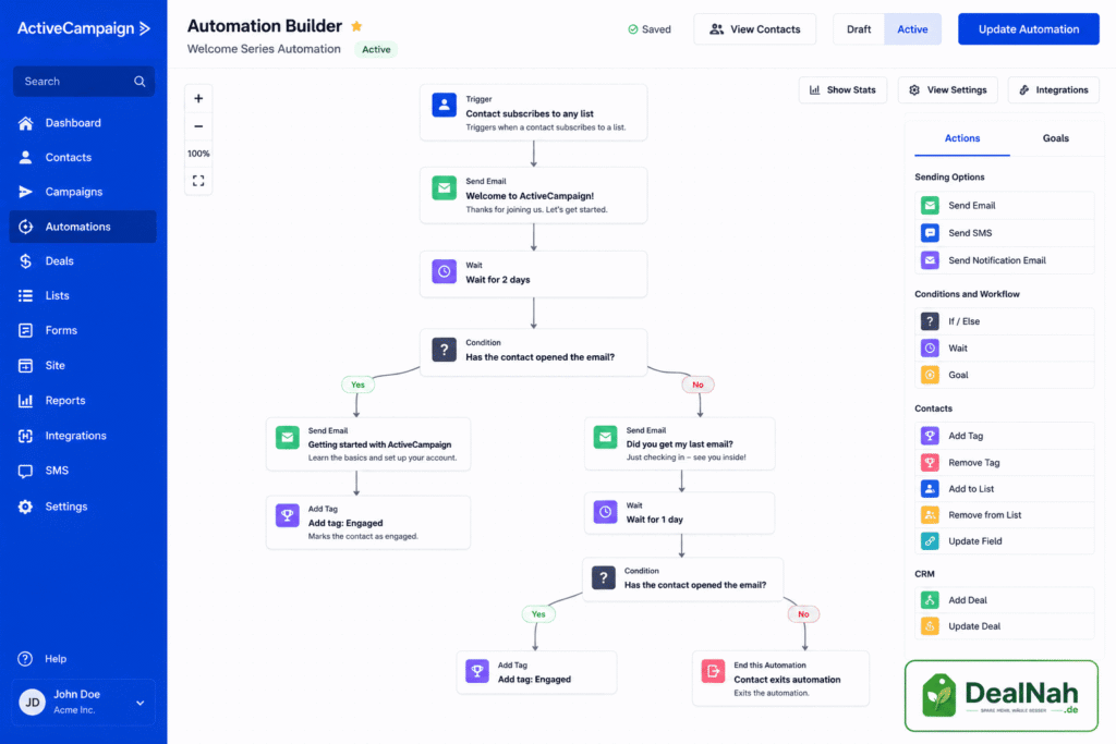 ActiveCampaign Automation Builder zur Erstellung automatisierter Marketing-Workflows und Customer Journeys