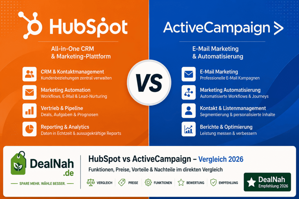HubSpot vs ActiveCampaign – Detaillierter Vergleich von CRM, Marketing-Automatisierung, Preisen und Funktionen (2026)